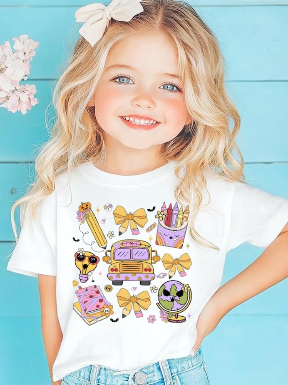 Coquette Bow Teacher Tee, Pumpkin School Supplies Kids Shirt